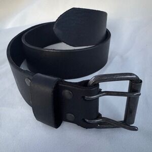 Lands End Canvas 1963 Mens Black Leather Double Prong Belt Size 32 391530